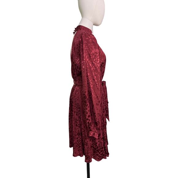 Anthropologie Jacquard Leopard Dress Burgundy Open Back Tie Waist Womens S Party - Picture 6 of 12